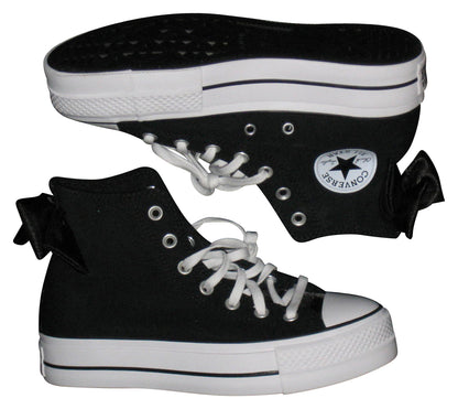 Converse Chuck Taylor All Star Lift Platform Bows Satin Black & White Womens Shoes - (Size 7.5)