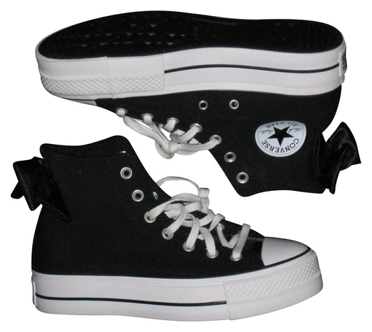 Converse Chuck Taylor All Star Lift Platform Bows Satin Black & White Womens Shoes - (Size 7.5)
