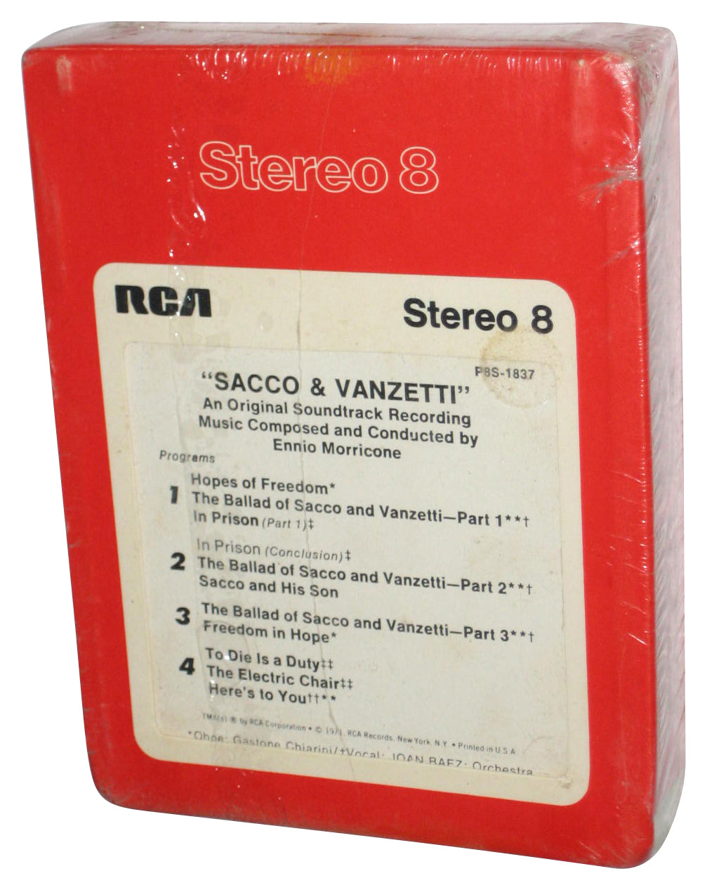 Sacco & Vanzetti Motion Picture Original Soundtrack 8-Track Audio Stereo Tape