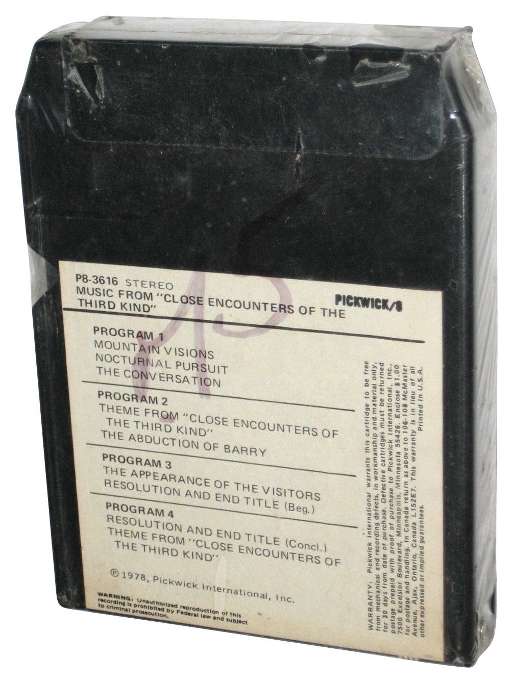 Music From Close Encounters of The Third Kind Pickwick (1978) 8-Track Audio Stereo Tape