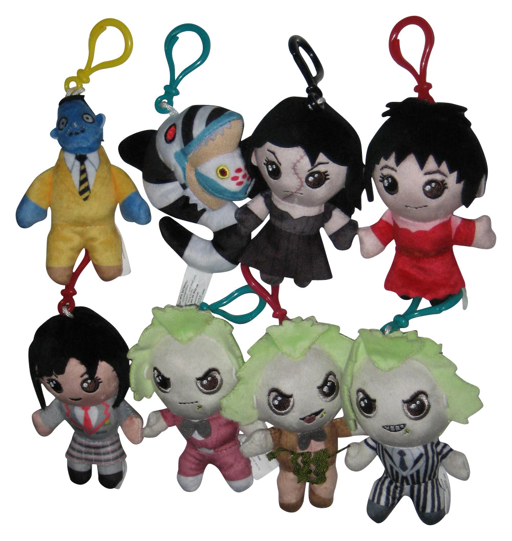 Beetlejuice Bullsitoy 4-Inch Clip-On Plush Keychain Complete Set - (Lydia, Bob, Astrid, Sandworm, Delores, Tuxedo, Spill Guts)