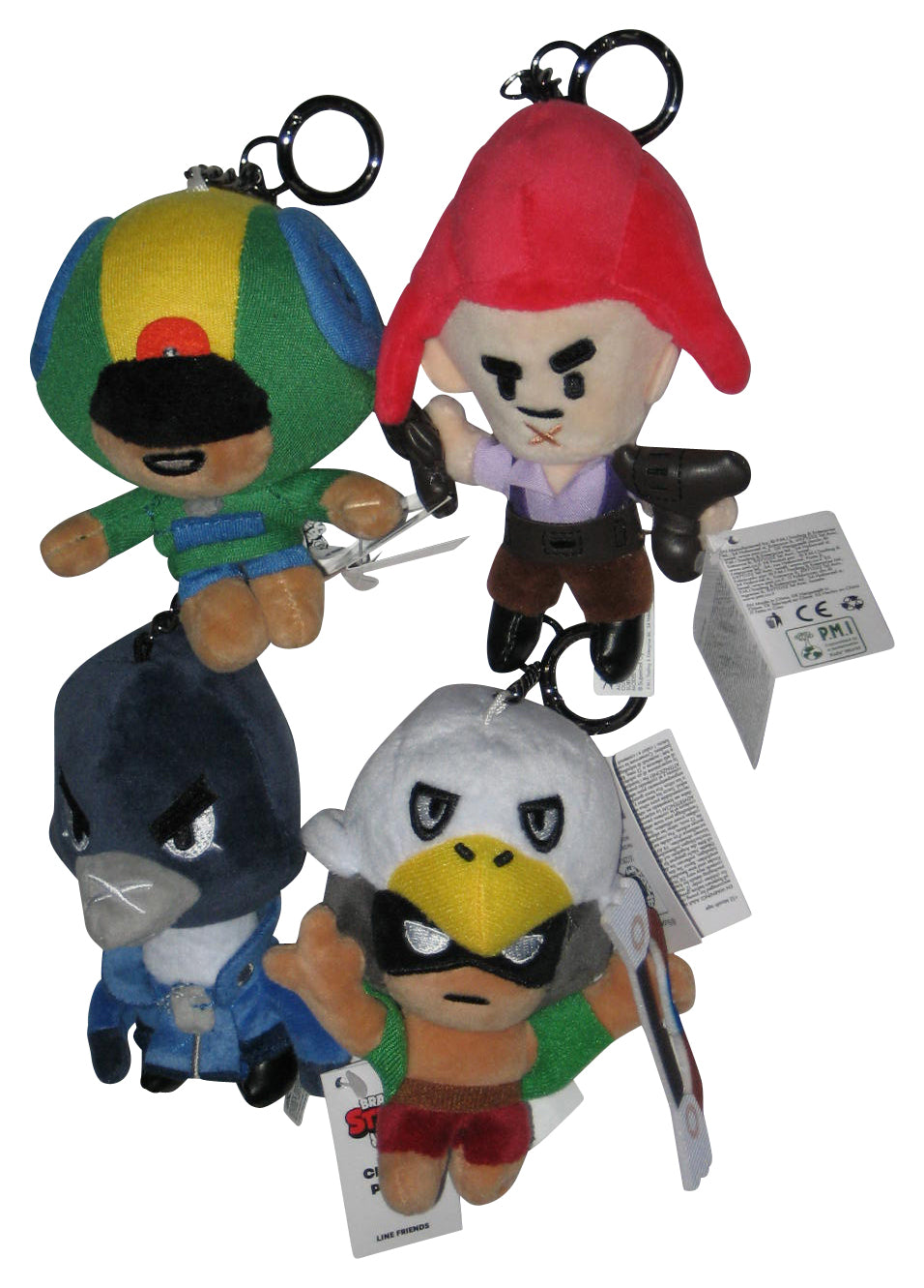 Brawl Stars Line Friends Bullsitoy 4-Inch Clip-On Plush Keychain Lot - (4 Characters)