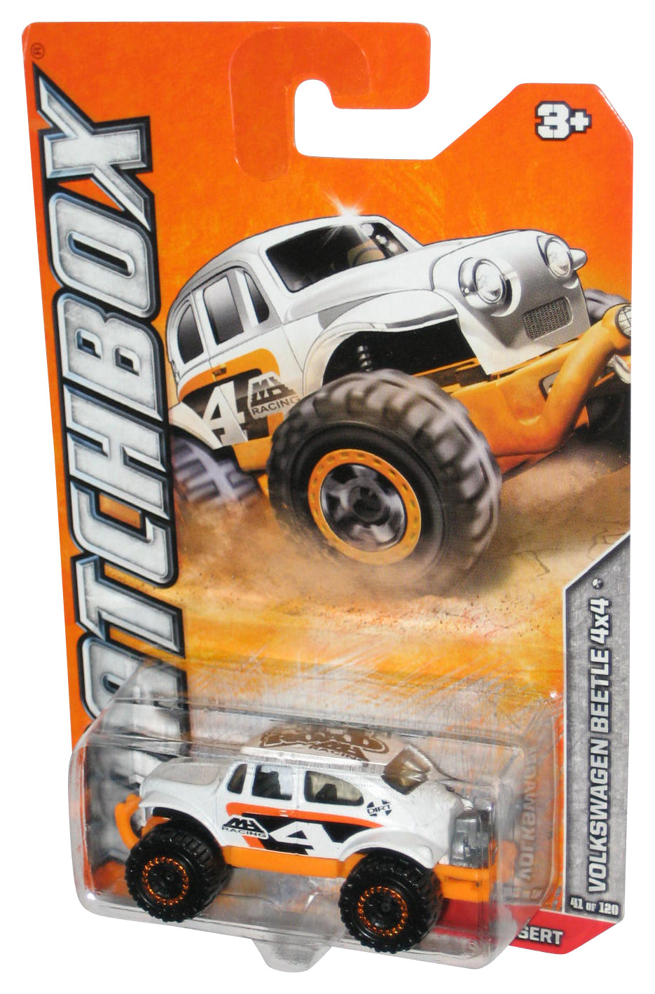 Matchbox Desert (2011) White & Orange Volkswagen Beetle 4x4 Toy Car 41/120