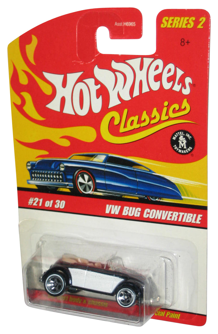 Hot Wheels Classics (2005) Black & White VW Bug Convertible Toy Car #21/30
