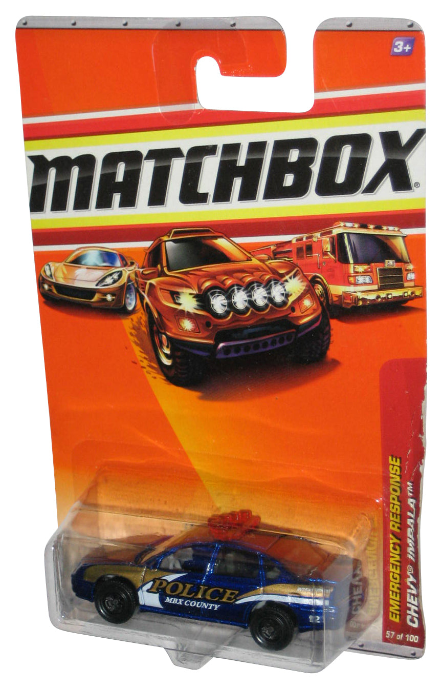 Matchbox Emergency Response (2009) Chevy Impala Police MBX County Blue Car 57/100 - (Card Minor Wear)