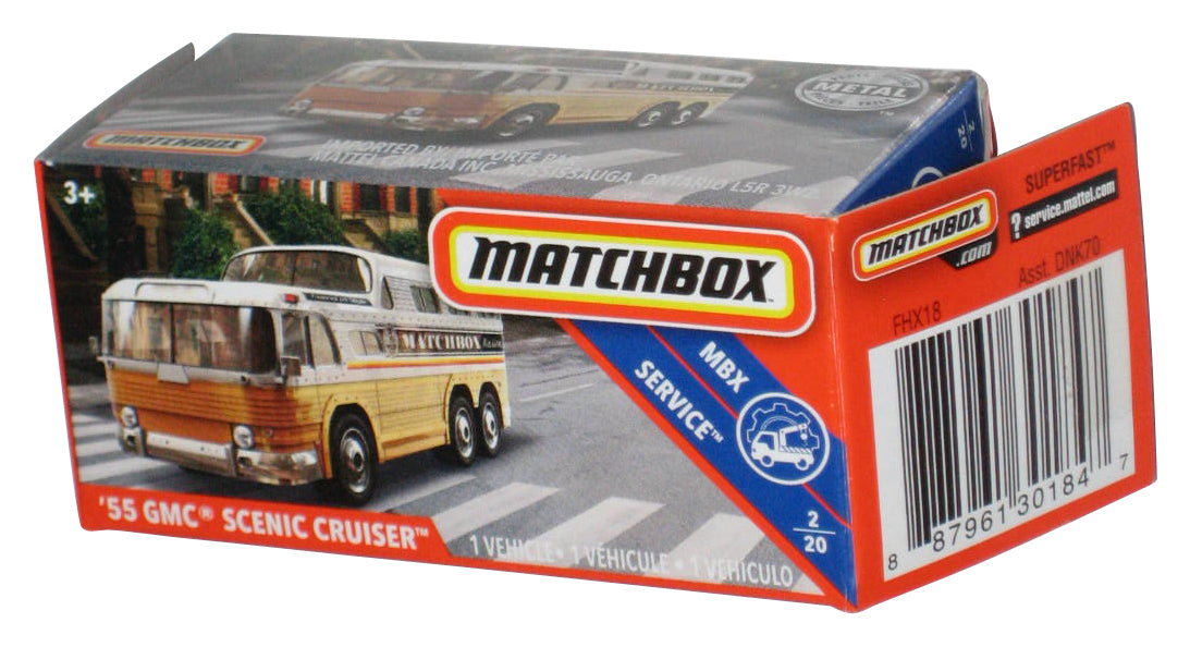 Matchbox MBX Service Power Grabs Box (2018) Gold '55 GMC Scenic Cruiser Toy 2/20 - (Side Box Opened)