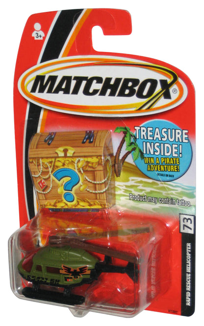 Matchbox Rapid Rescue Helicopter (2005) Mattel Green Toy #73 w/ Treasure Chest