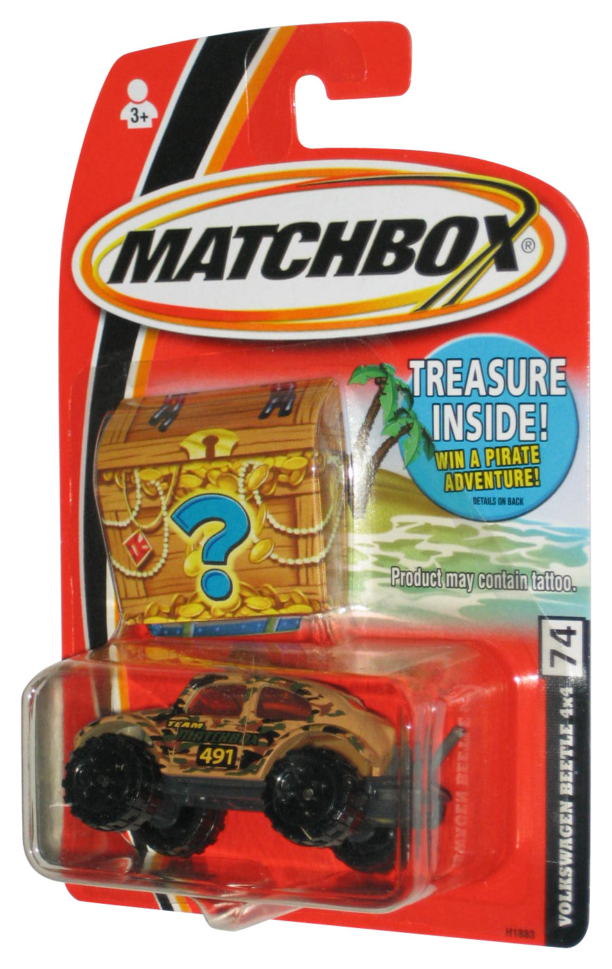Matchbox Volkswagen Beetle 4x4 (2005) Tan Toy Car #74 w/ Treasure Chest