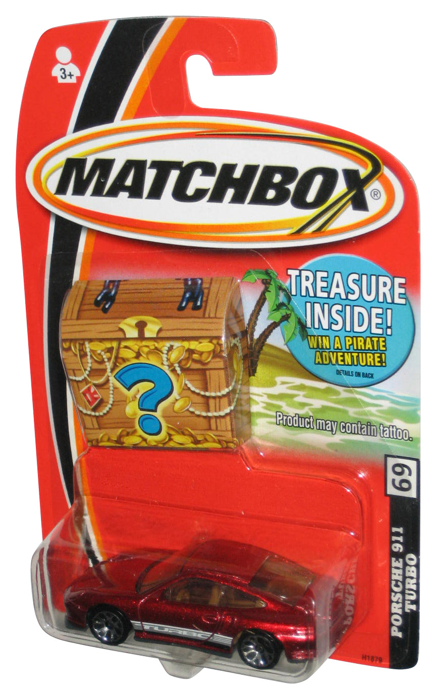 Matchbox Porsche 911 Turbo (2005) Mattel Red Toy Car #69 w/ Treasure Chest