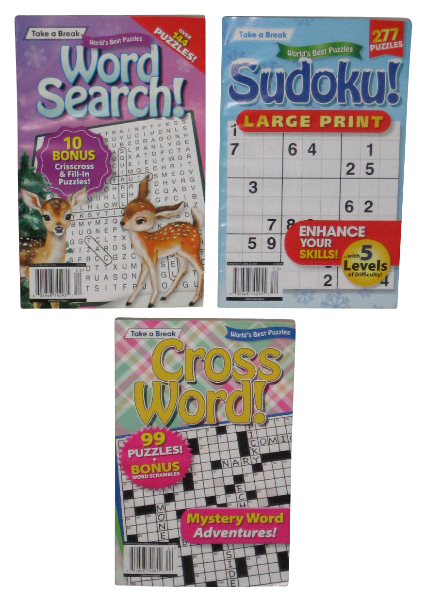 Lot of 3 Take A Break Sudoku Word Search Crossword Puzzle Books