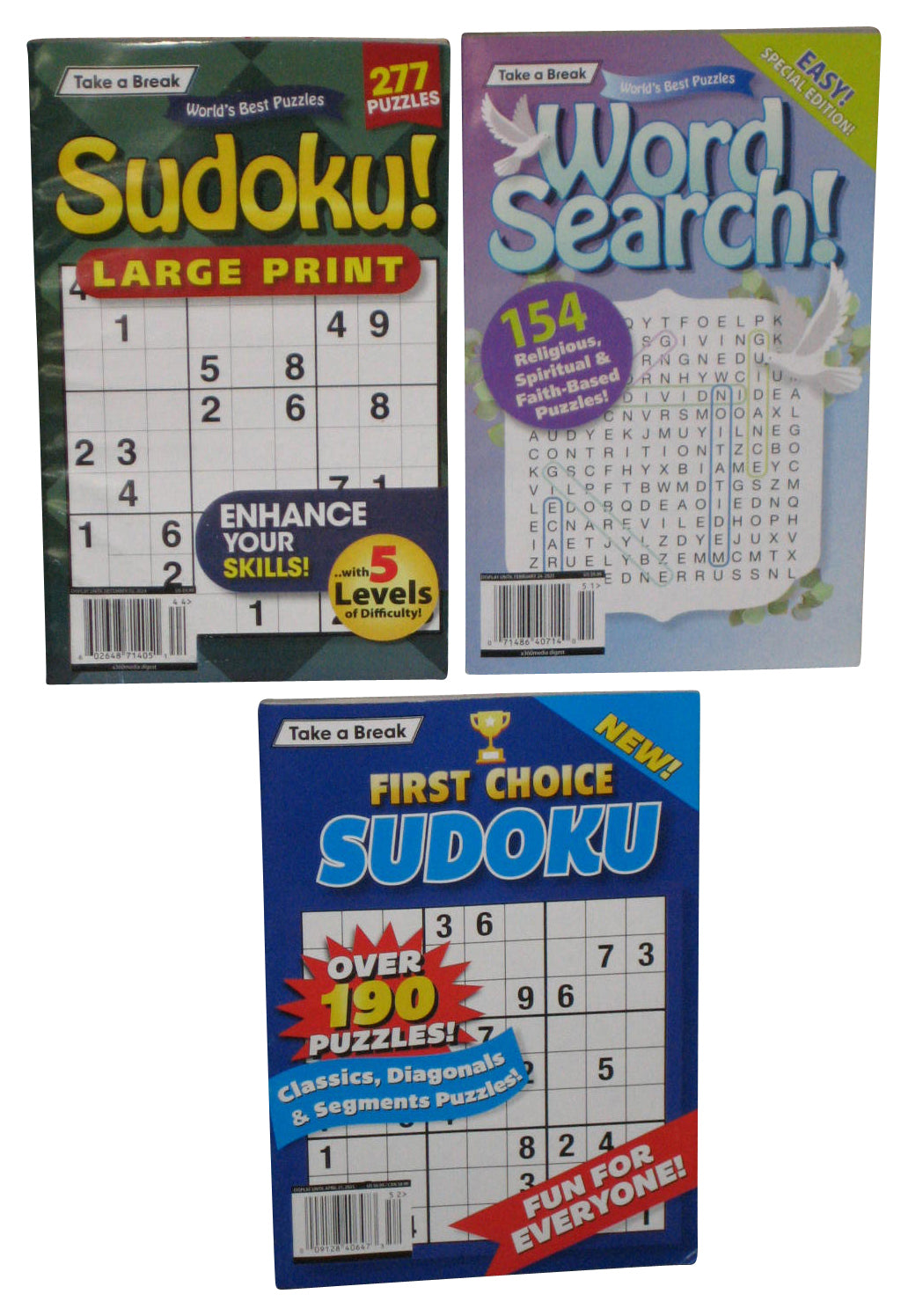 Lot of 3 Take A Break Sudoku Crossword Word Search Puzzle Books