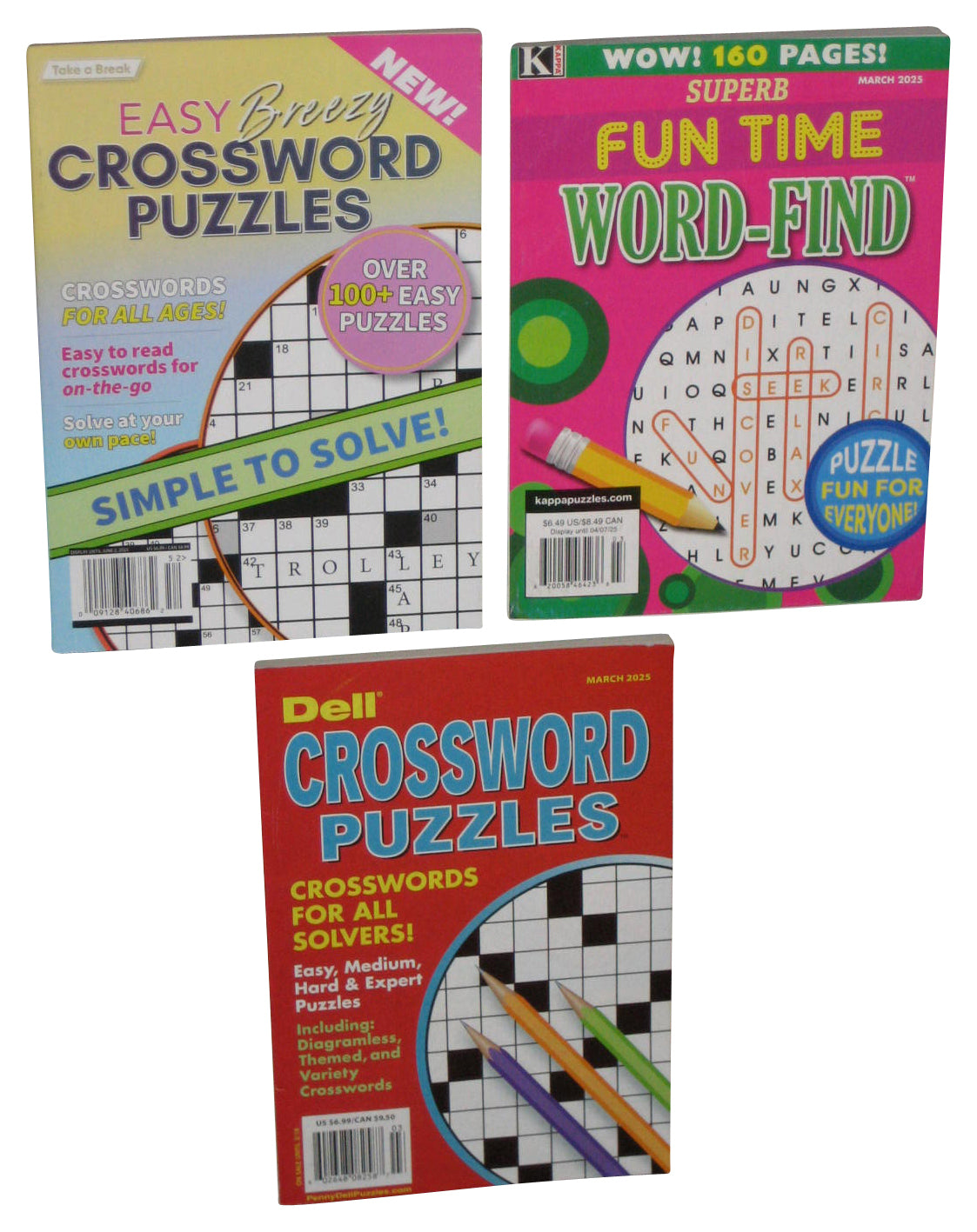 Lot of 3 Take A Break Dell Kappa Fun Time Word-Find Crossword Puzzle Books