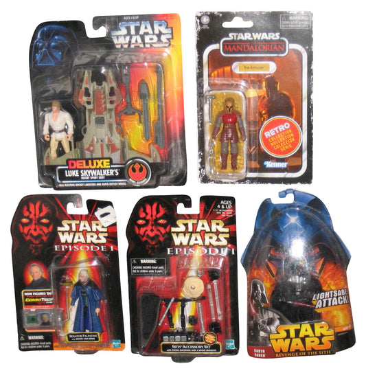Star Wars Figure Lot - (Darth Vader, The Armorer, Senator Palpatine, Luke Skywalker & Sith Accessory)