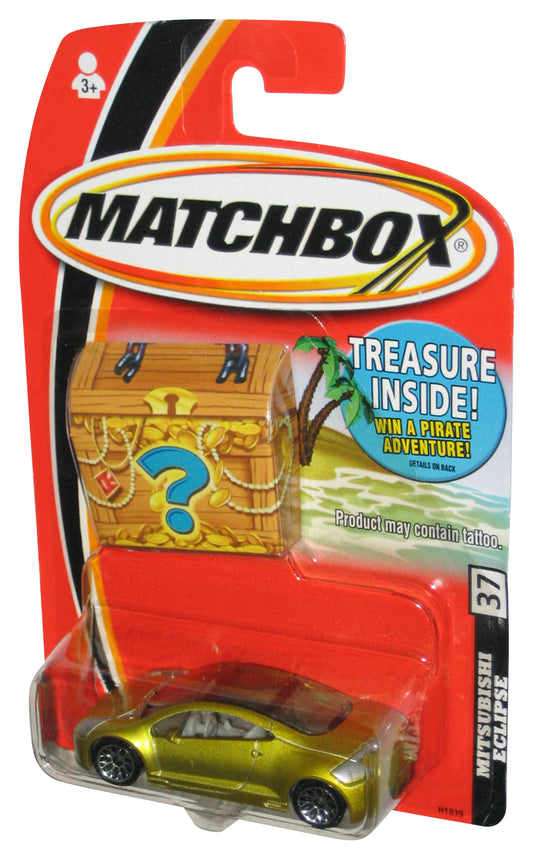 Matchbox Mitsubishi Eclipse (2005) Gold Toy Car #37 w/ Treasure Chest