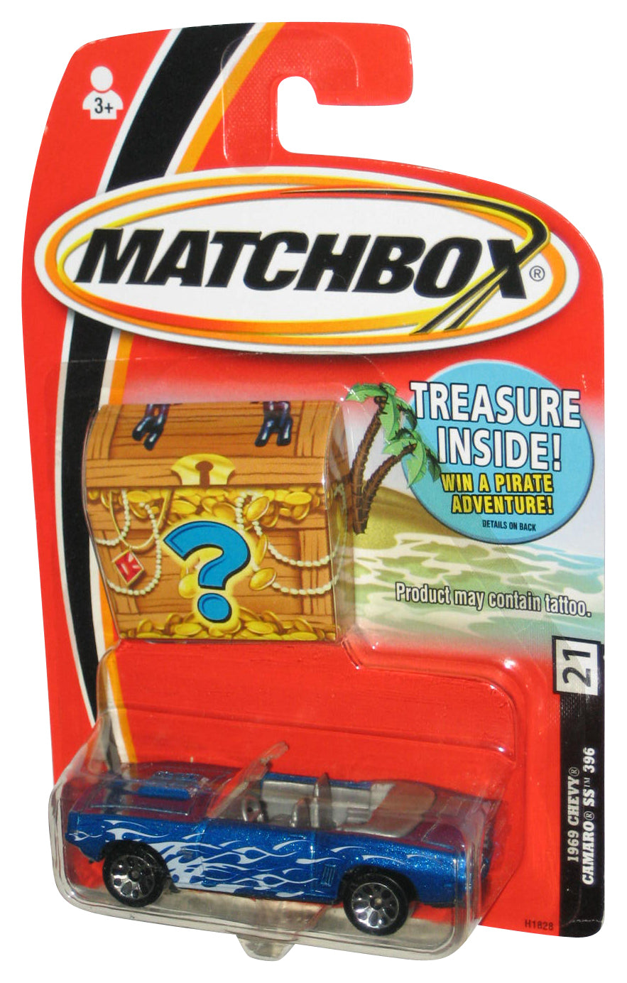 Matchbox Blue 1969 Chevy Camaro SS 396 Toy Car #21 w/ Treasure Chest