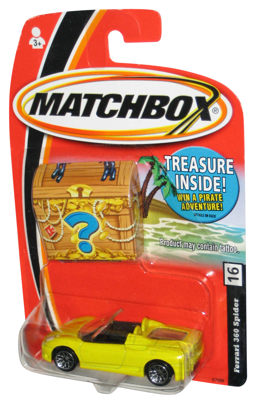 Matchbox Yellow Ferrari 360 Spider Toy Car #16 w/ Treasure Chest