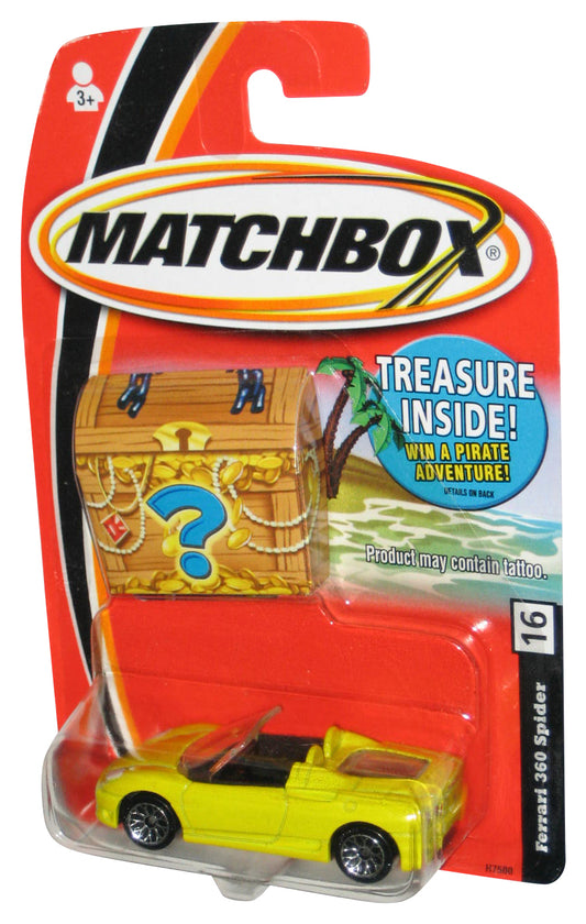 Matchbox Yellow Ferrari 360 Spider Toy Car #16 w/ Treasure Chest