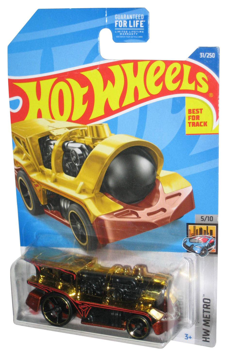 Hot Wheels HW Metro 5/10 (2021) Loco Motorin' Gold Chrome Toy Car 31/250 - (Cracked Plastic)
