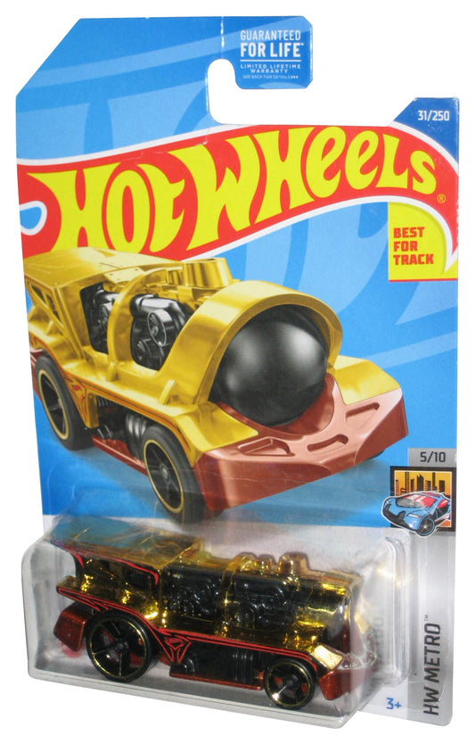 Hot Wheels HW Metro 5/10 (2021) Loco Motorin' Gold Chrome Toy Car 31/250 - (Cracked Plastic)