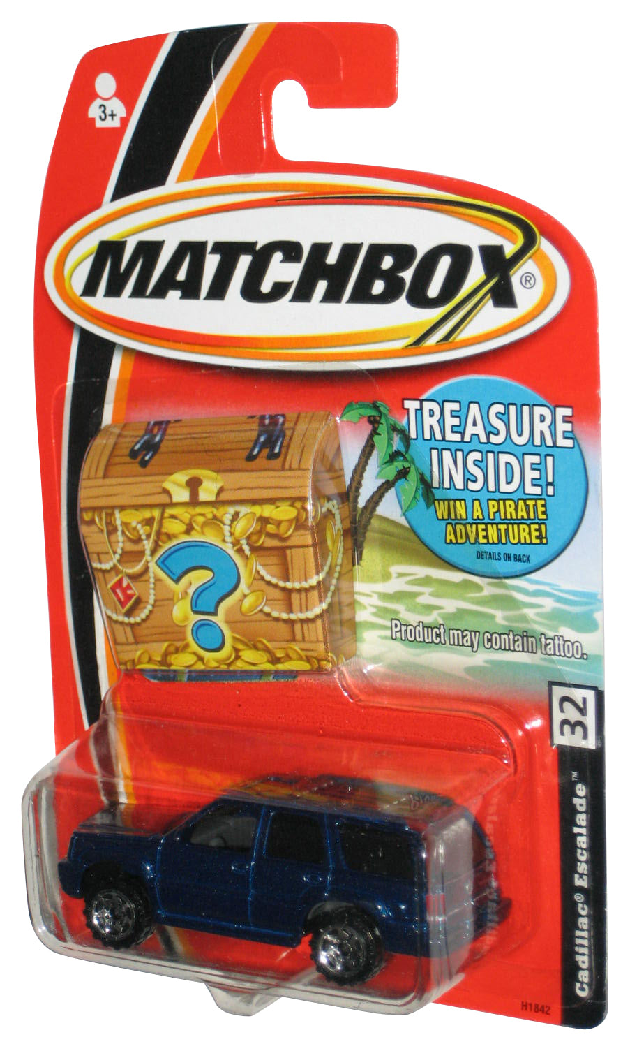 Matchbox Cadillac Escalade (2004) Blue Toy Car #32 w/ Treasure Chest
