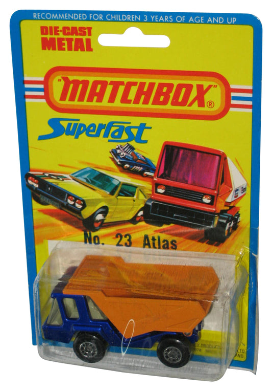 Matchbox Superfast Atlas Blue & Orange 1976 Lesney Vintage Toy Dump Truck No. 23 - (Cracked Plastic)