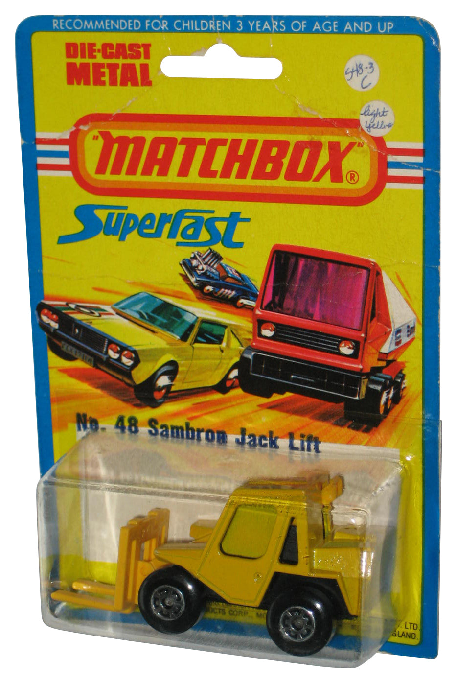 Matchbox Superfast (1976) Lesney Yellow Sambron Jack Lift Construction Vintage Toy No. 48 - (Damaged Packaging)