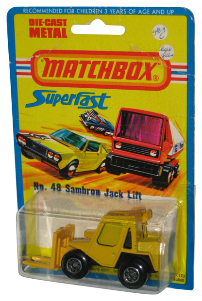 Matchbox Superfast (1976) Lesney Yellow Sambron Jack Lift Construction Vintage Toy No. 48 - (Damaged Packaging)