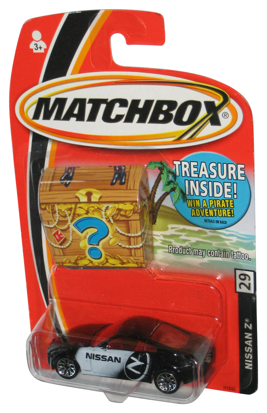 Matchbox Black Nissan Z (2004) Mattel Toy Car #29 w/ Treasure Chest
