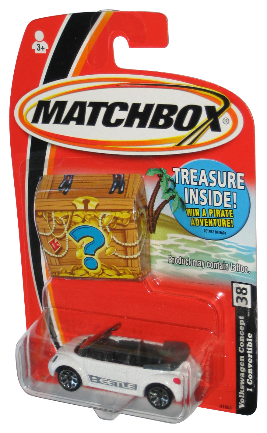 Matchbox Volkswagen Concept 1 Convertible (2004) White Toy Car #38 w/ Treasure Chest