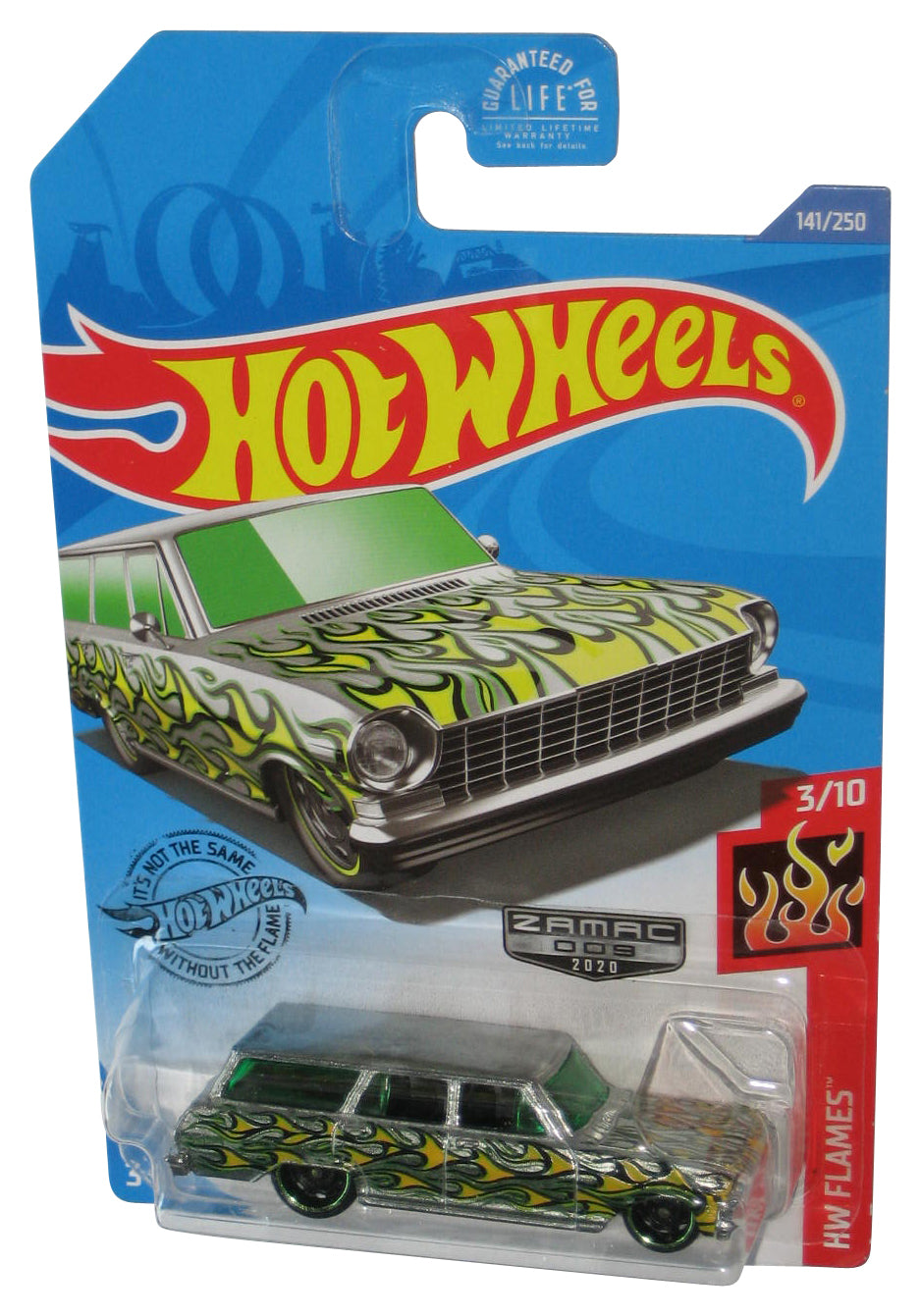 Hot Wheels HW Flames 3/10 (2020) Zamac 009 Silver '64 Chevy Nova Wagon Toy Car 141/250