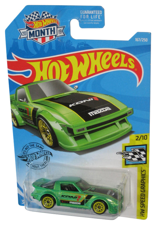 Hot Wheels HW Speed Graphics 2/10 (2019) Green Mazda RX-7 Toy Car 167/250 - (Month Card)