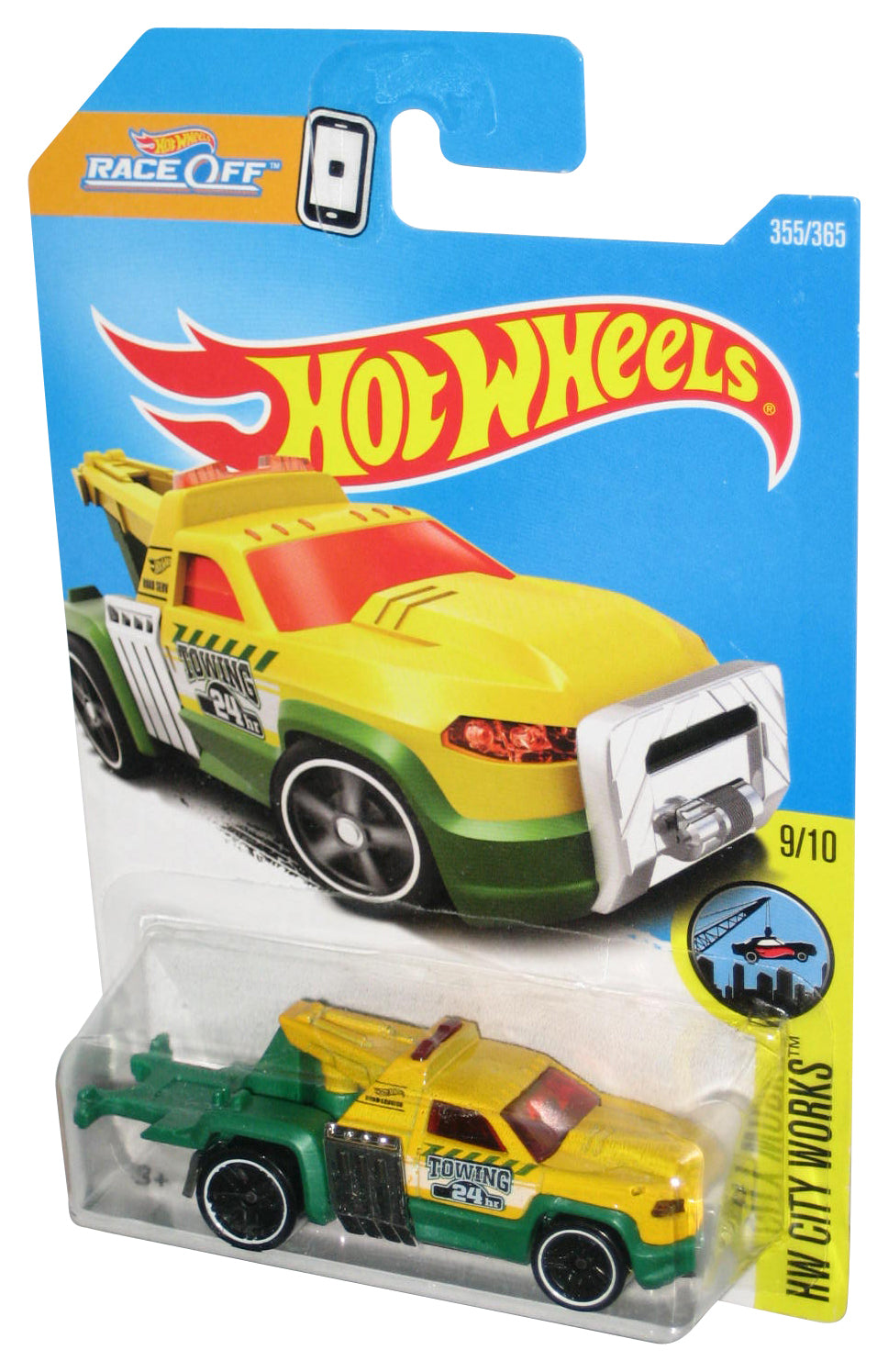 Hot Wheels HW City Works 9/10 (2015) Yellow & Green Repo Duty Toy Car 355/365