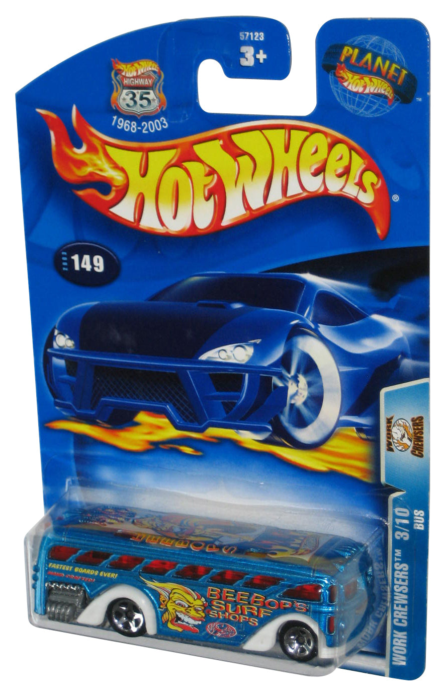 Hot Wheels Work Crewsers 3/10 (2003) Teal Blue Beebop's Surf Shops Toy Bus #149