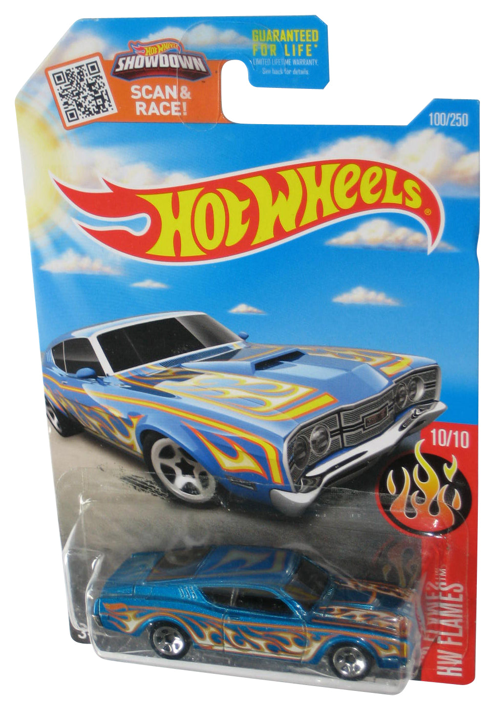 Hot Wheels HW Flames 10/10 (2015) Blue '69 Mercury Cyclone Toy Car 100/250 - (Spring Card)