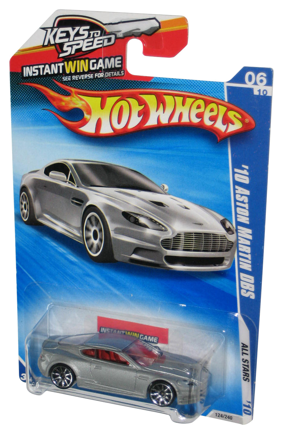 Hot Wheels All Stars '10 Silver '10 Aston Martins DBS Toy Car 124/240 - (Keys To Speed Card)