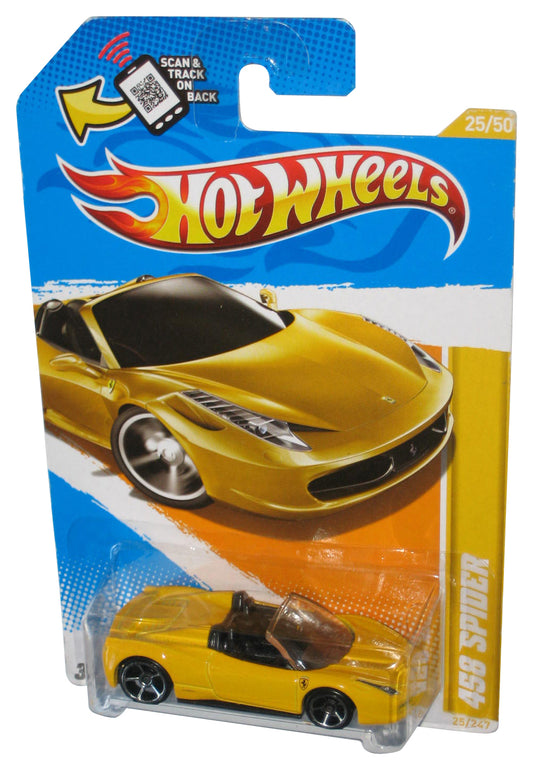 Hot Wheels 2012 New Models 25/50 Yellow 458 Spider Toy Car 25/247 - (Card Corner Wear)