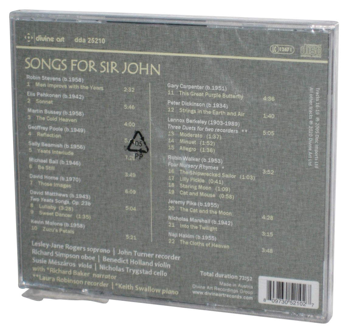 Songs For Sir John Tribute To Sir John Manduell Audio Music CD