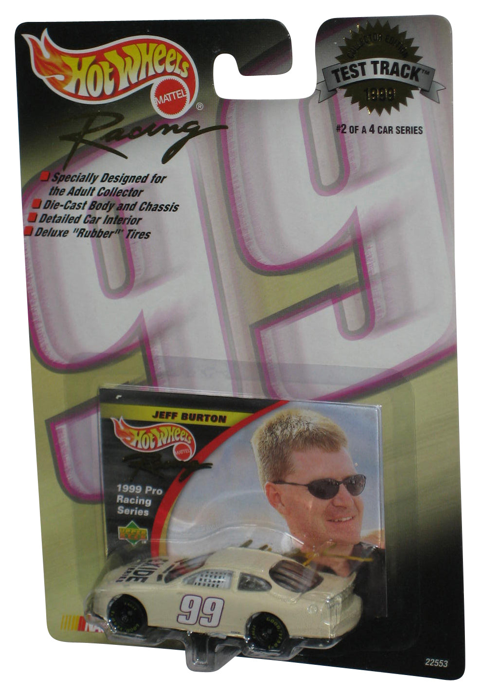 Hot Wheels Racing (1999) Test Track Jeff Burton Cream Toy Car 2/4
