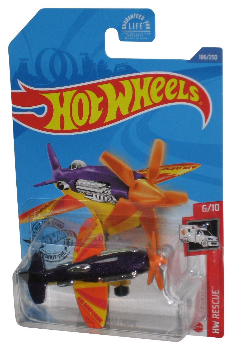 Hot Wheels HW Rescue 6/10 (2017) Purple & Yellow Mad Propz Plane Toy 186/250 - (Small Dent)