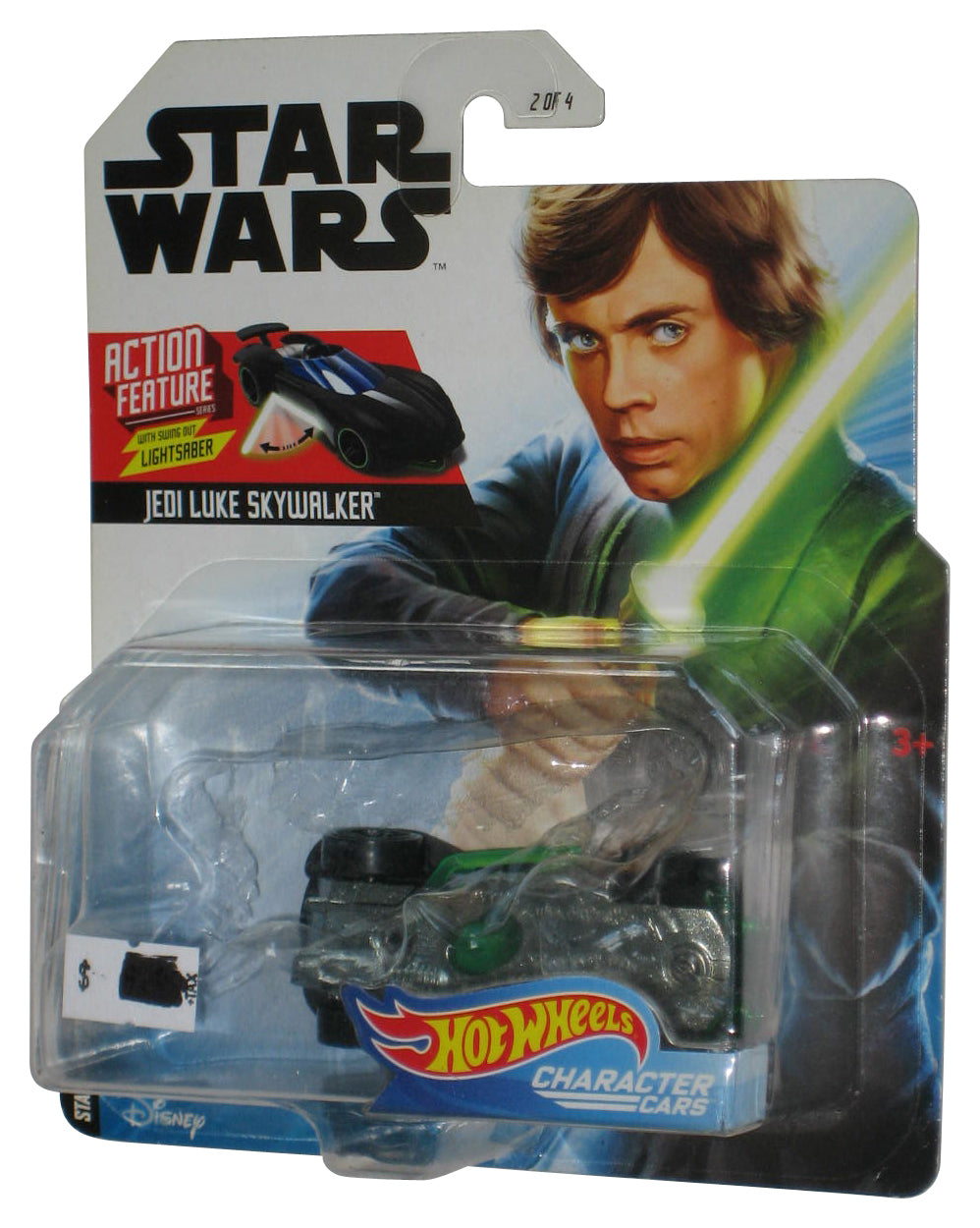 Star Wars Action Feature Jedi Luke Skywalker (2017) Hot Wheels Character Cars Toy Car w/ Swing Out Lightsaber - (Car Loose In Packaging)