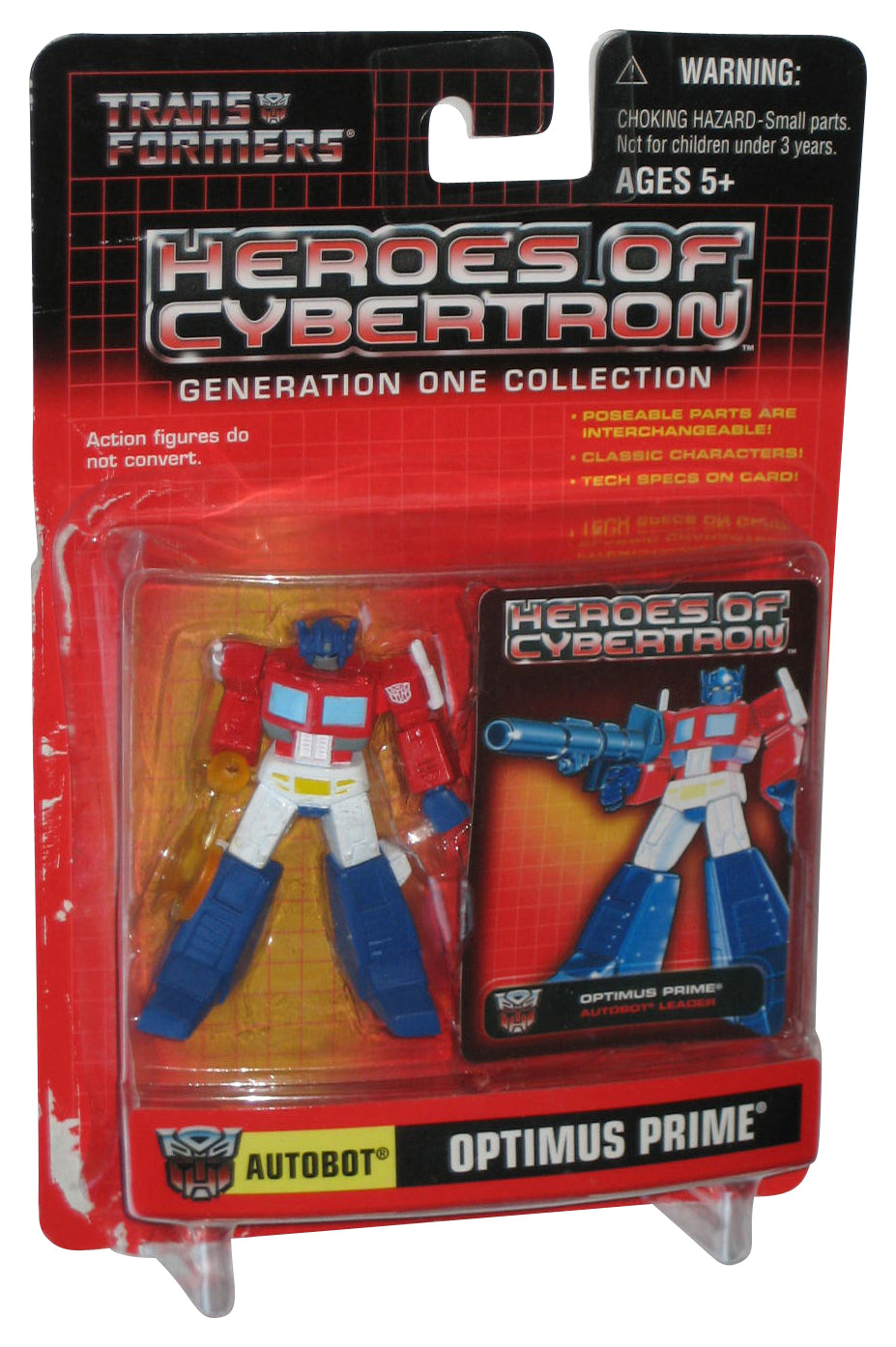 Transformers Heroes of Cybertron G1 (2001) Autobot Optimus Prime Figure w/ Yellow Axe - (Plastic Partially Loose From Card)