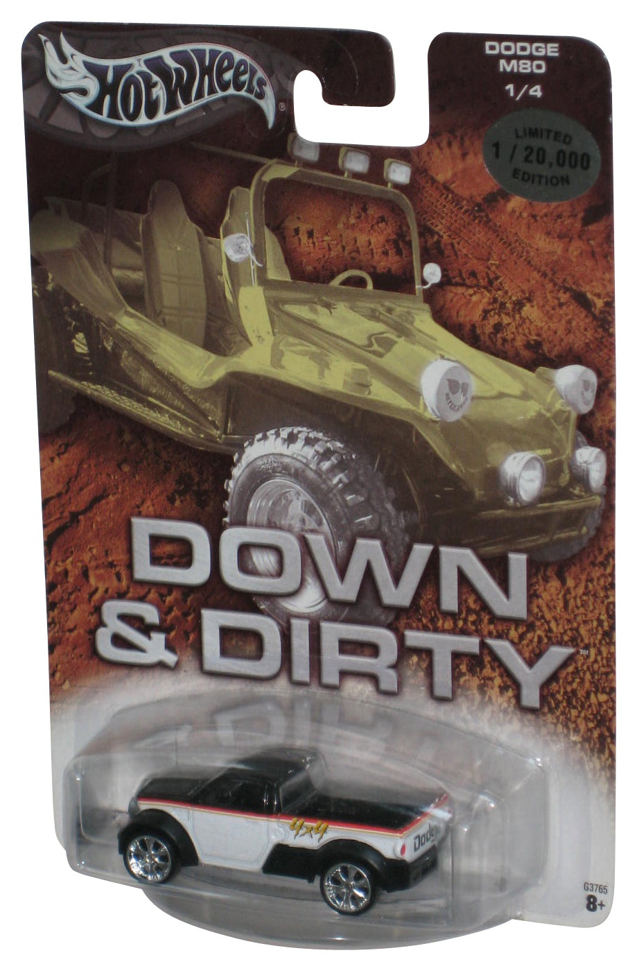 Hot Wheels Down & Dirty (2003) White & Black 4x4 Dodge M80 Toy Truck 1/4
