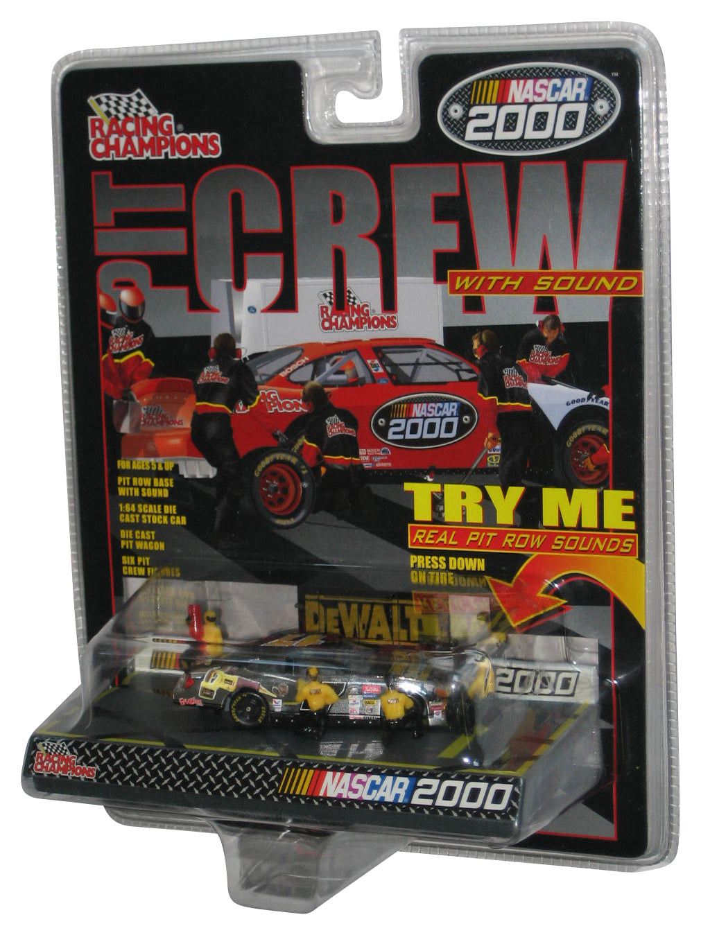 Nascar 2000 Racing Champions Ertl Pit Crew Silver Chrome Chase Car w/ Mini Figures - (Try me button does NOT work)