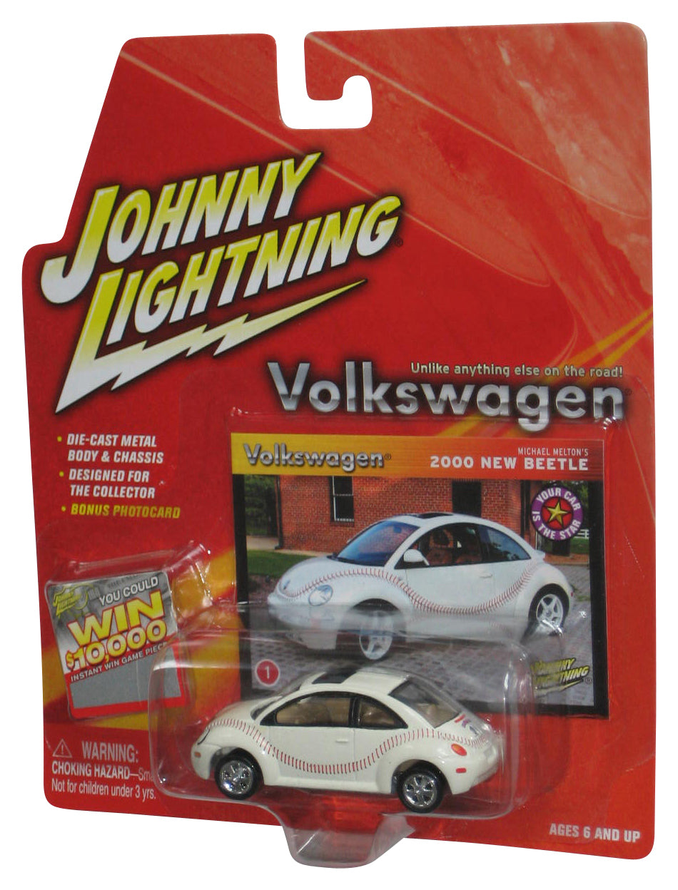 Johnny Lightning Volkswagen Michael Melton's 2000 New Beetle White Baseball Toy Car