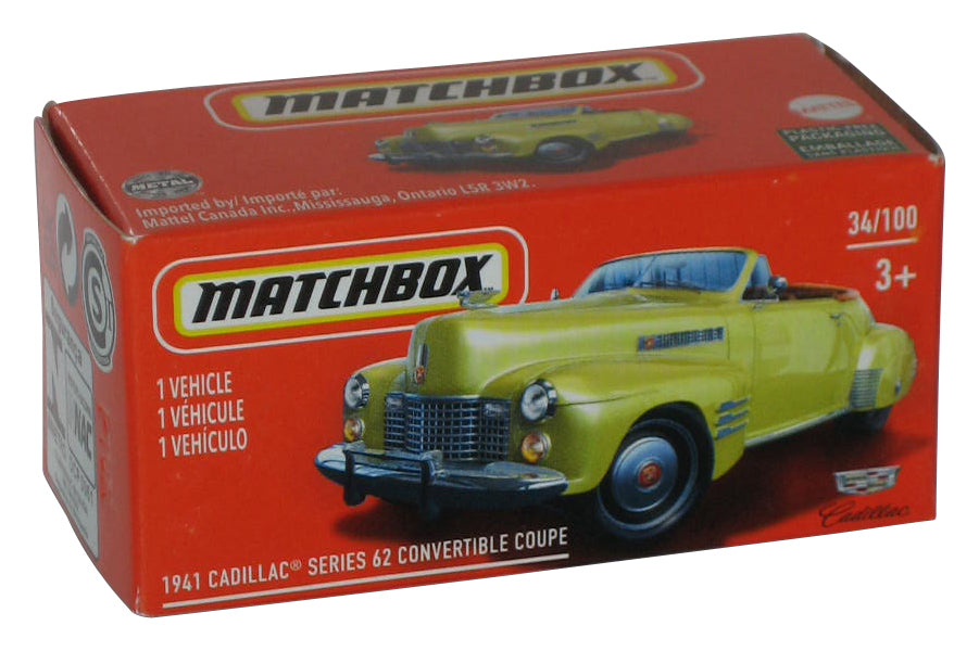 Matchbox 1941 Cadillac Series 62 Convertible Coupe (2020) Yellow Power Grabs Box Car 34/100