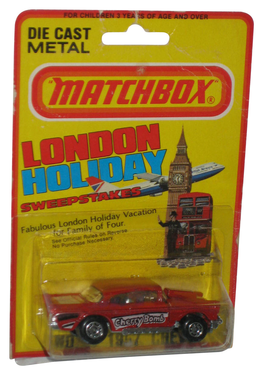 Matchbox Cherry Bomb (1981) Lesney Red 1957 Chevy No. 4 Toy Car - (London Holiday Card)