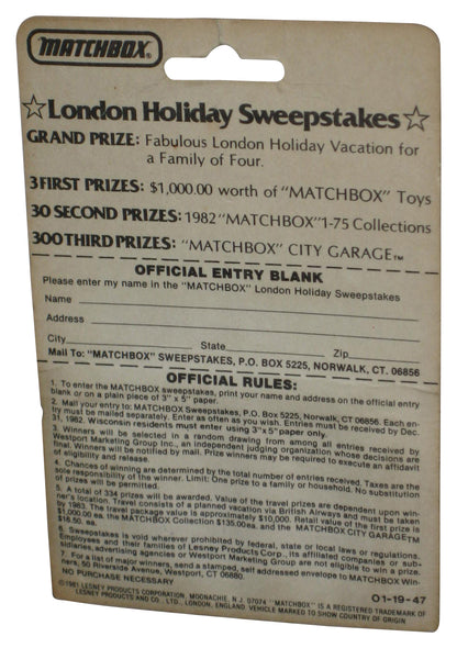 Matchbox Cherry Bomb (1981) Lesney Red 1957 Chevy No. 4 Toy Car - (London Holiday Card)