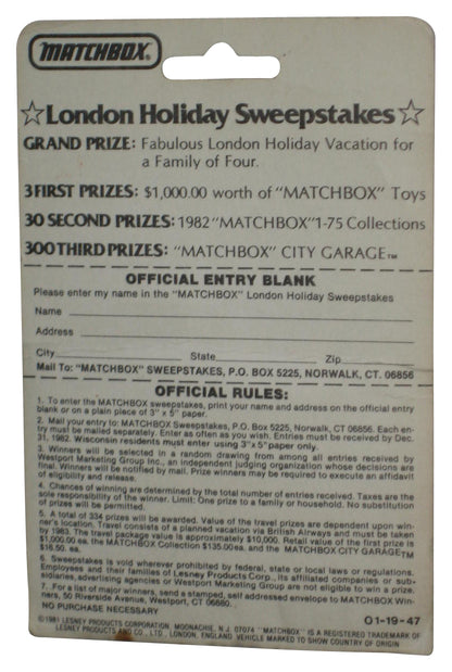 Matchbox Red Ferrari (1981) Lesney No. 70 Toy Car - (London Holiday Card)