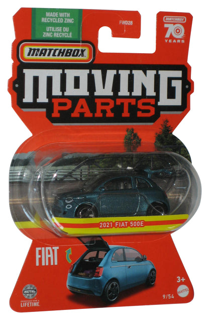 Matchbox Moving Parts (2022) Blue 2021 Fiat 500E Toy Car 9/54 - (Dented Plastic)
