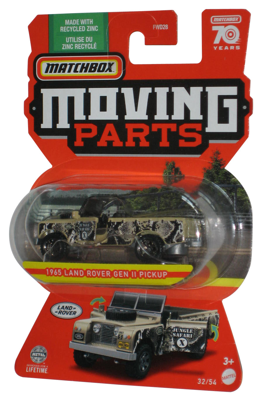 Matchbox Moving Parts (2022) Jungle Safari 1965 Land Rover Gen II Pickup Toy Truck 32/54